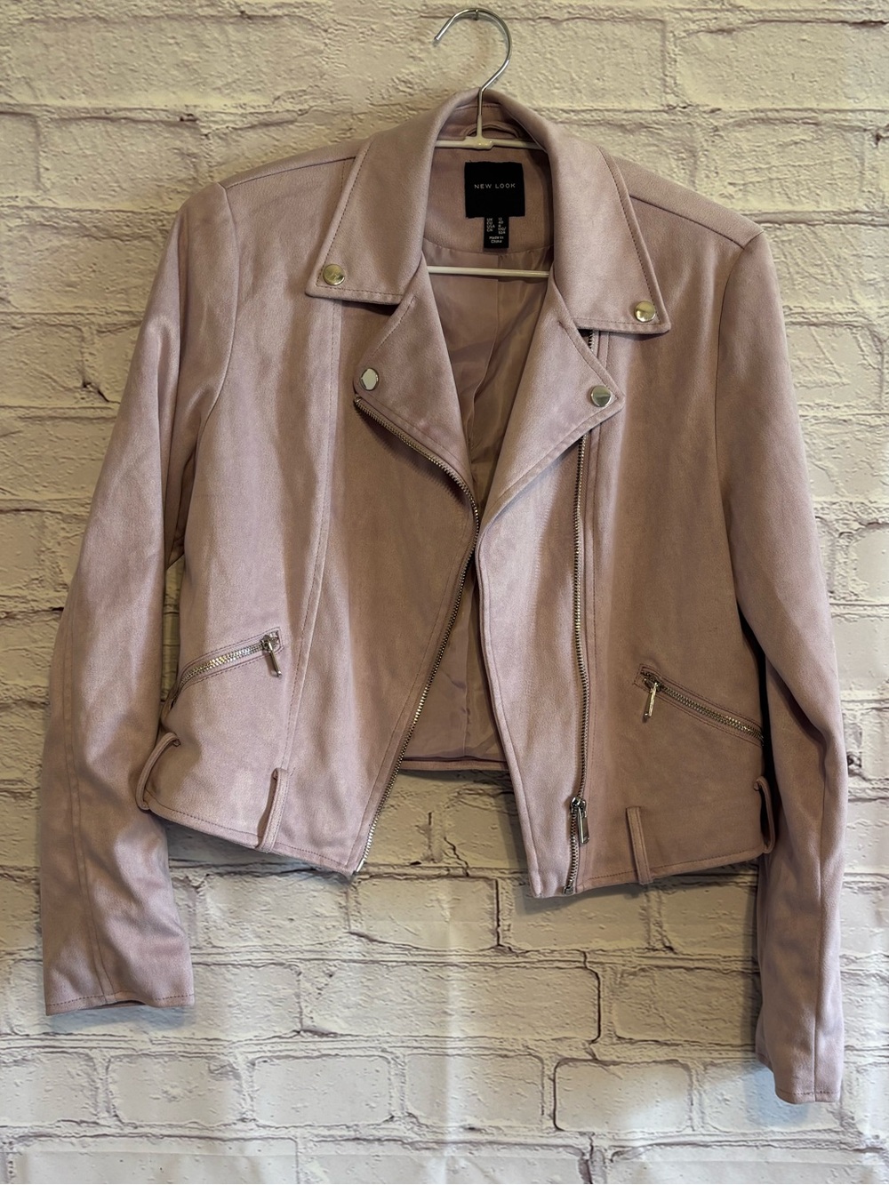 New Look Dusty Pink Faux Suede Biker Jacket